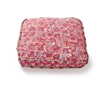 Handblocked Pillow in Rhubarb Rose Floral