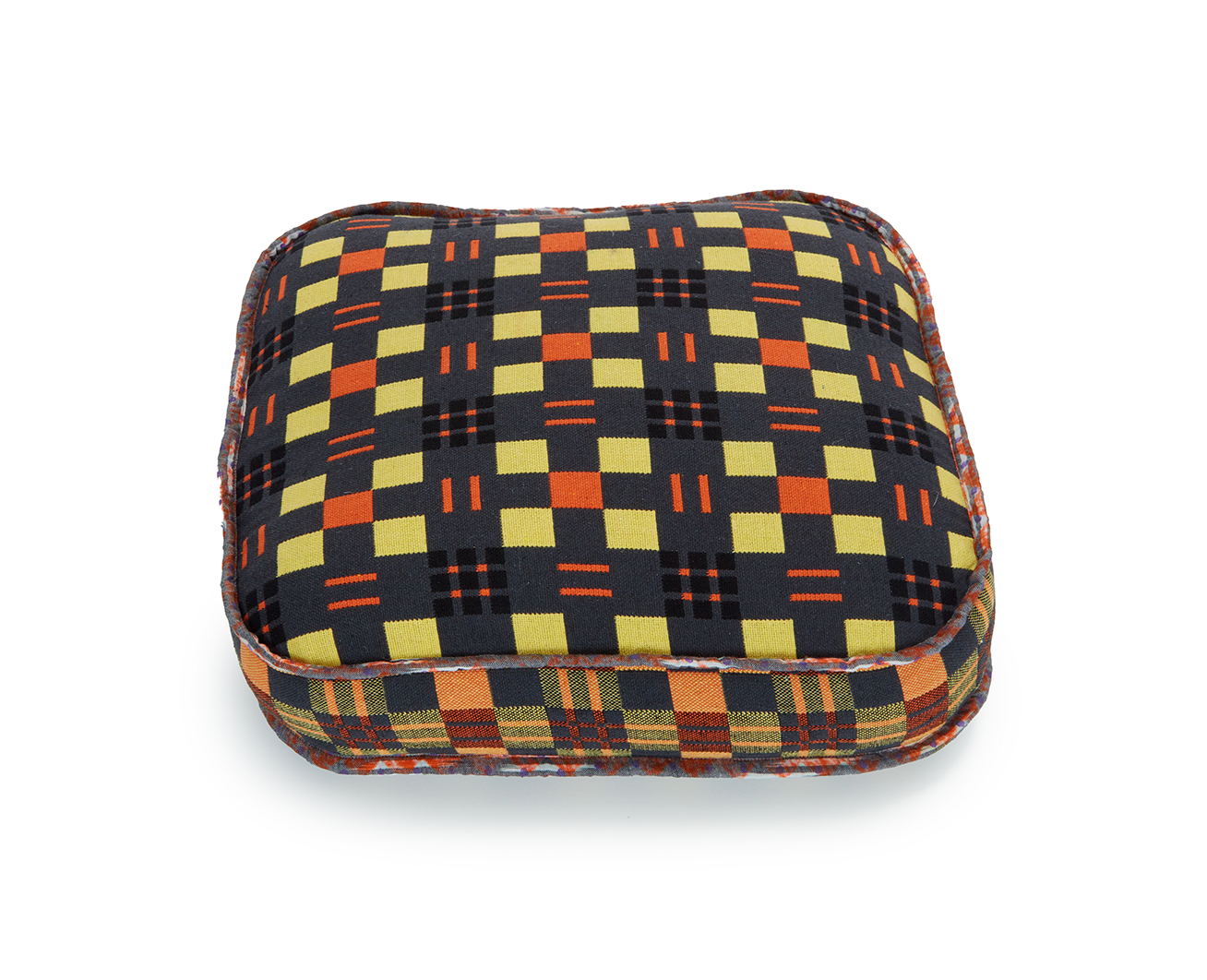 Handblocked Pillow in Charcoal Faded Zest