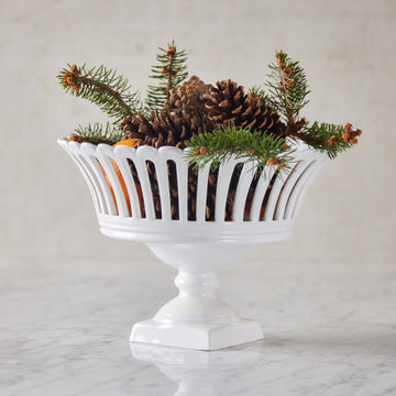 French Earthenware Openwork Basket on Square Pedestal