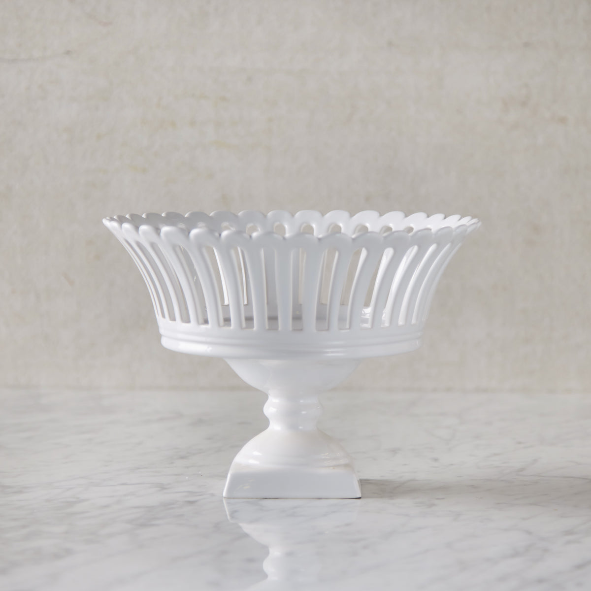 French Earthenware Openwork Basket on Square Pedestal