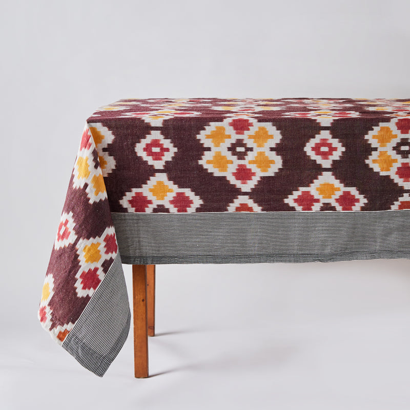 Hand Blocked Tablecloth in Sunflower Mahogany