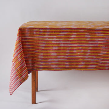 Hand Blocked Tablecloth in Tangerine Infusion