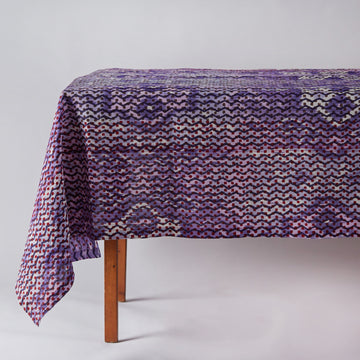 Hand Blocked Tablecloth in Violet Splendour