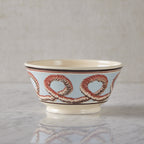 Large Mochaware Bowl, Earthworm Ribbon, Blue
