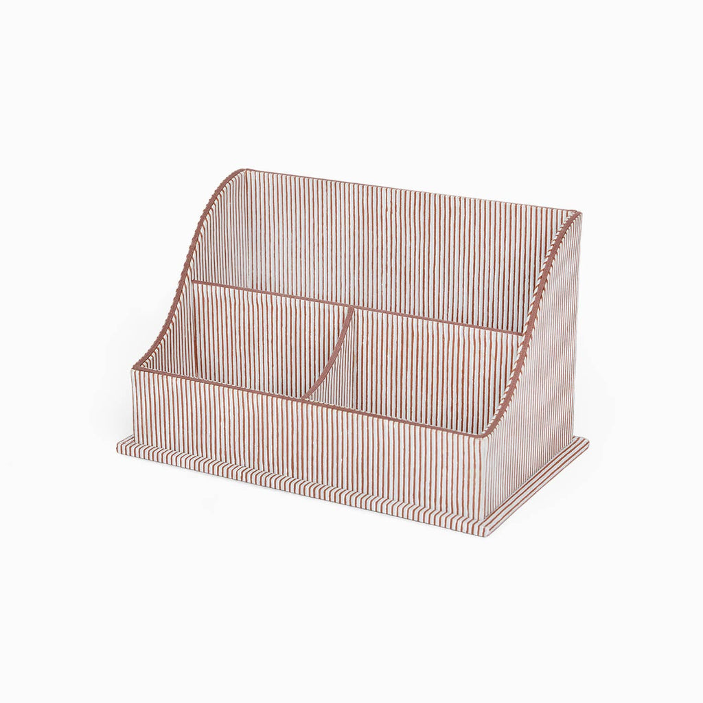 Block-Printed Letter Holder, Brown Pinstripe