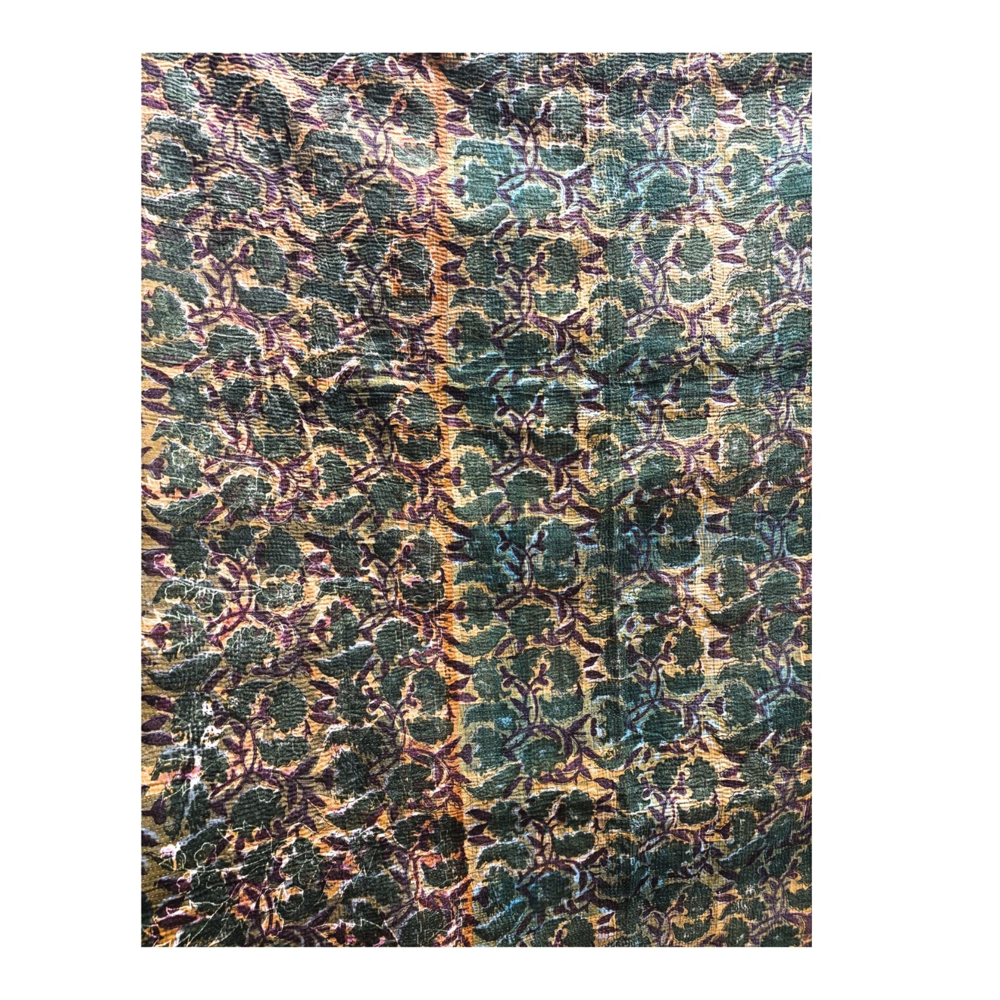 Vintage Indian Kantha Quilt, Deep Teal, Plum, Green