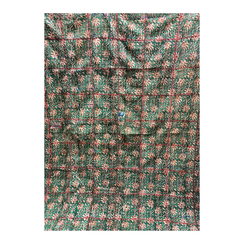 Vintage Indian Kantha Quilt, Navy & Green