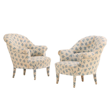 Pair of French Napoleon III Style Club Chairs, Circa 1945