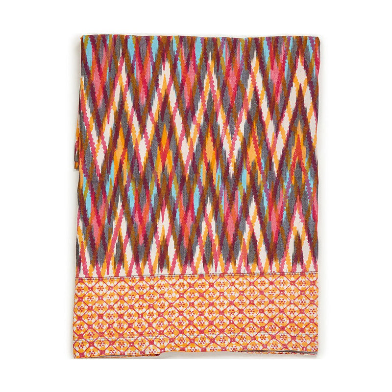 Hand Blocked Tablecloth in Petal Riot Zigzag