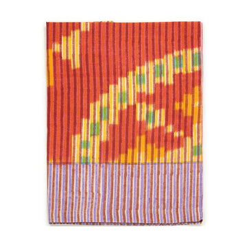 Hand Blocked Tablecloth in Tangerine Aztec Stripe