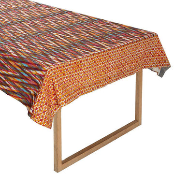 Hand Blocked Tablecloth in Petal Riot Zigzag