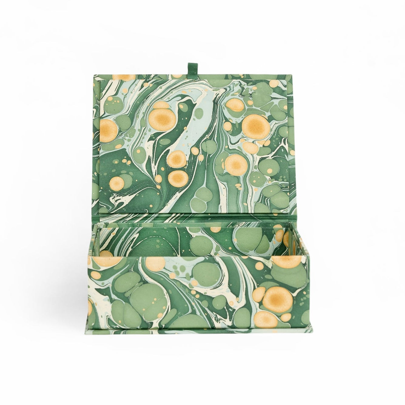 Block-Print Keepsake Box in Green Peacock, Large