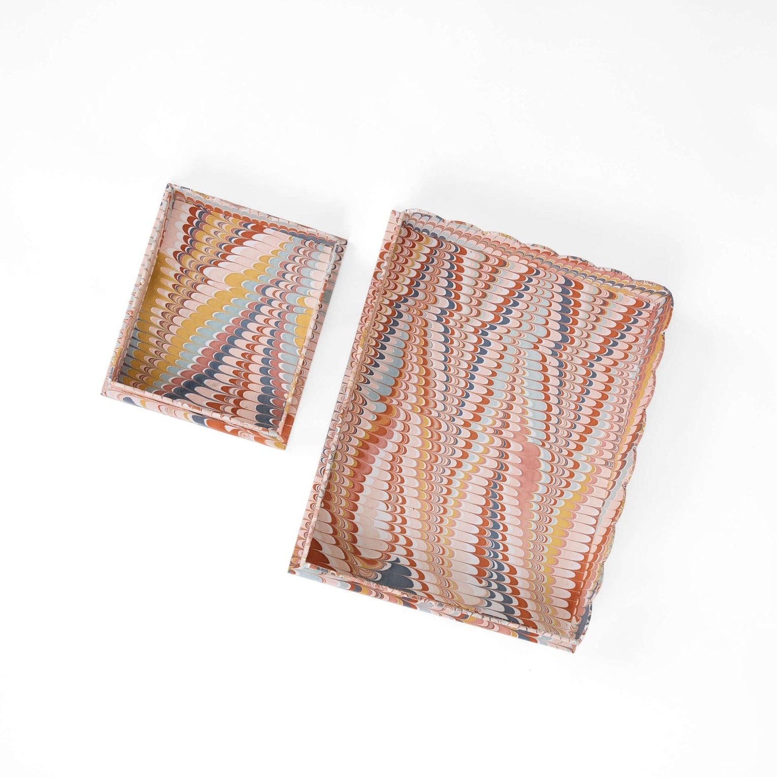 Marbled Scalloped Tray Set, Burnt Orange & Navy