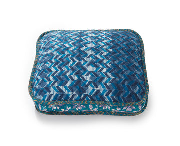 Handblocked Pillow in Indigo Lapis Geometric Rain