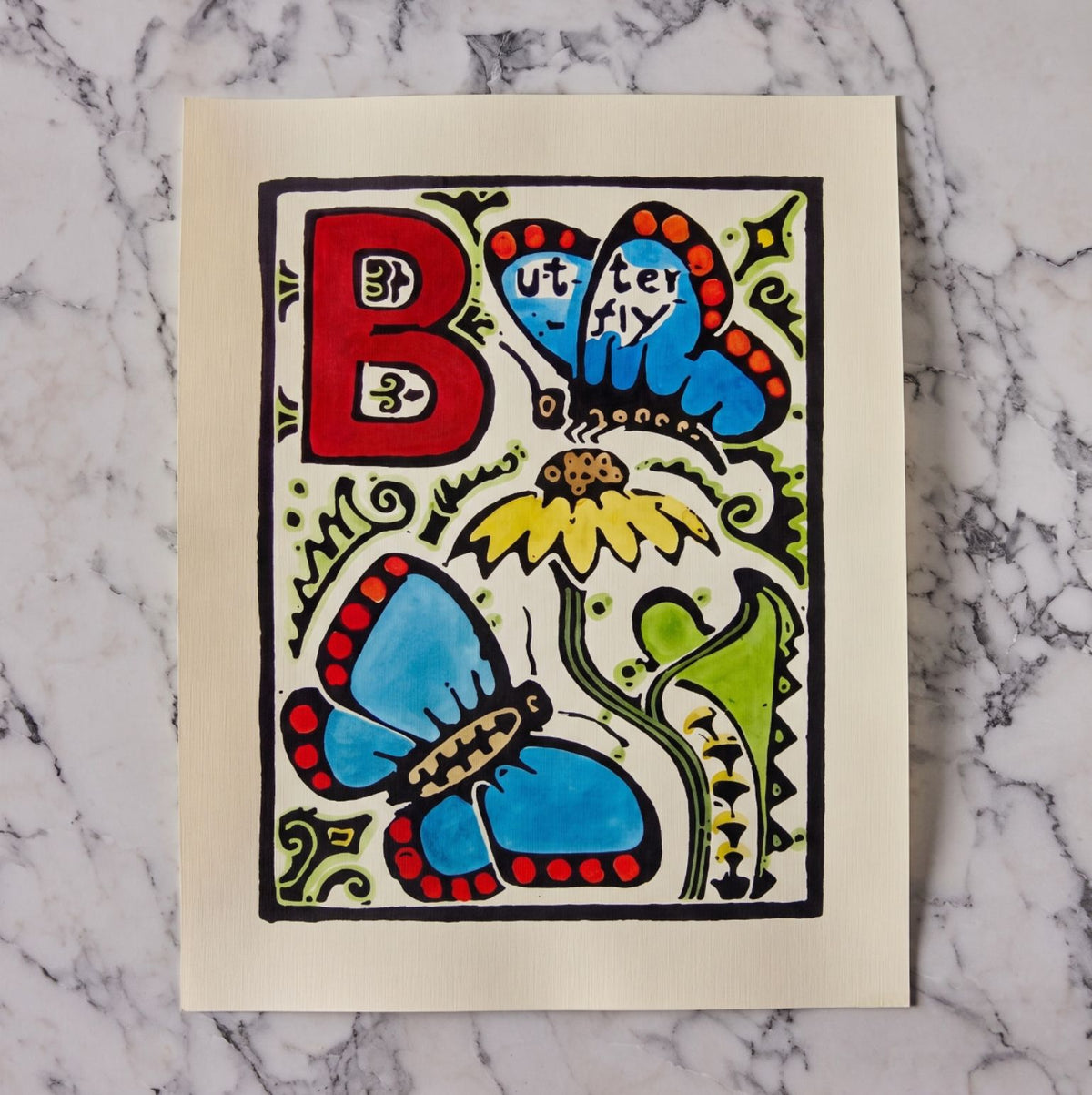 Walter Anderson Print, Letter B, Hand-Colored