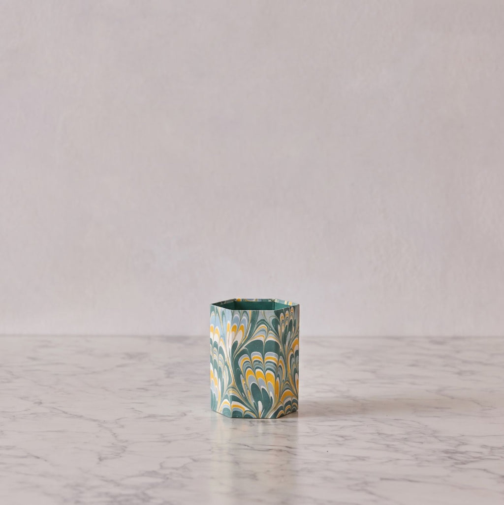 Marbled Pencil Holder, Teal & Yellow