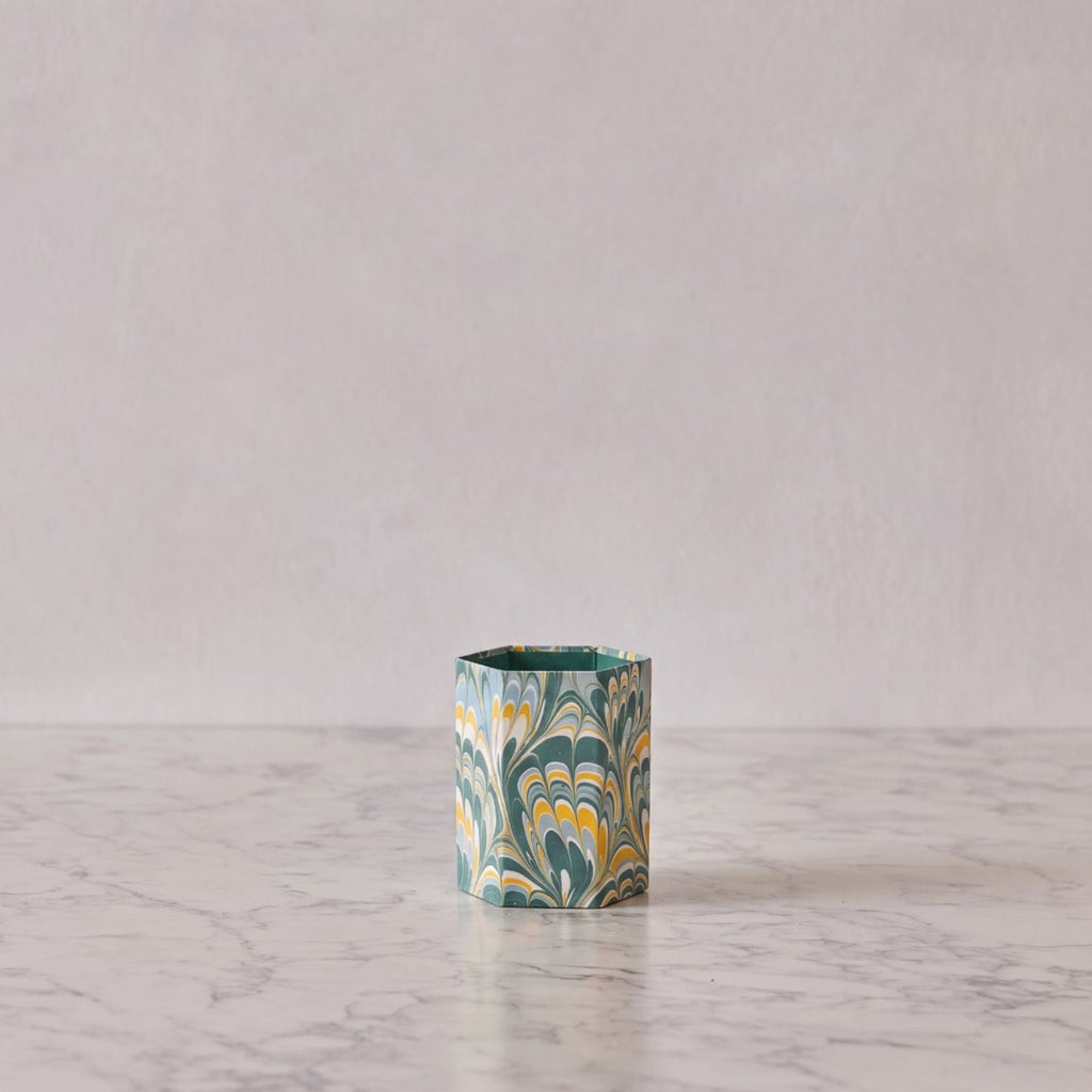 Marbled Pencil Holder, Teal & Yellow