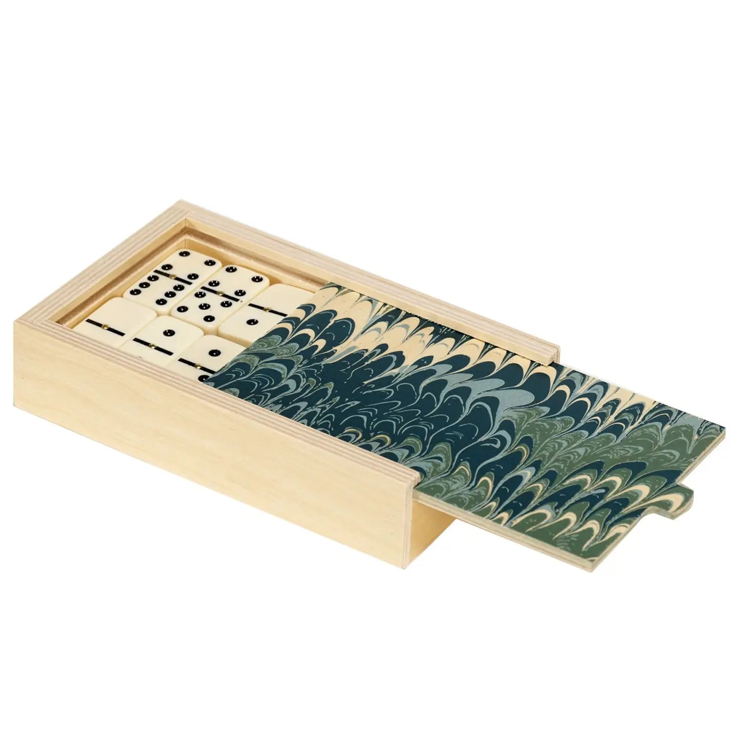 Hand-Marbled Domino Set, Blue Spruce