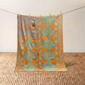 Vintage Indian Kantha Quilt, Ochre & Turquoise