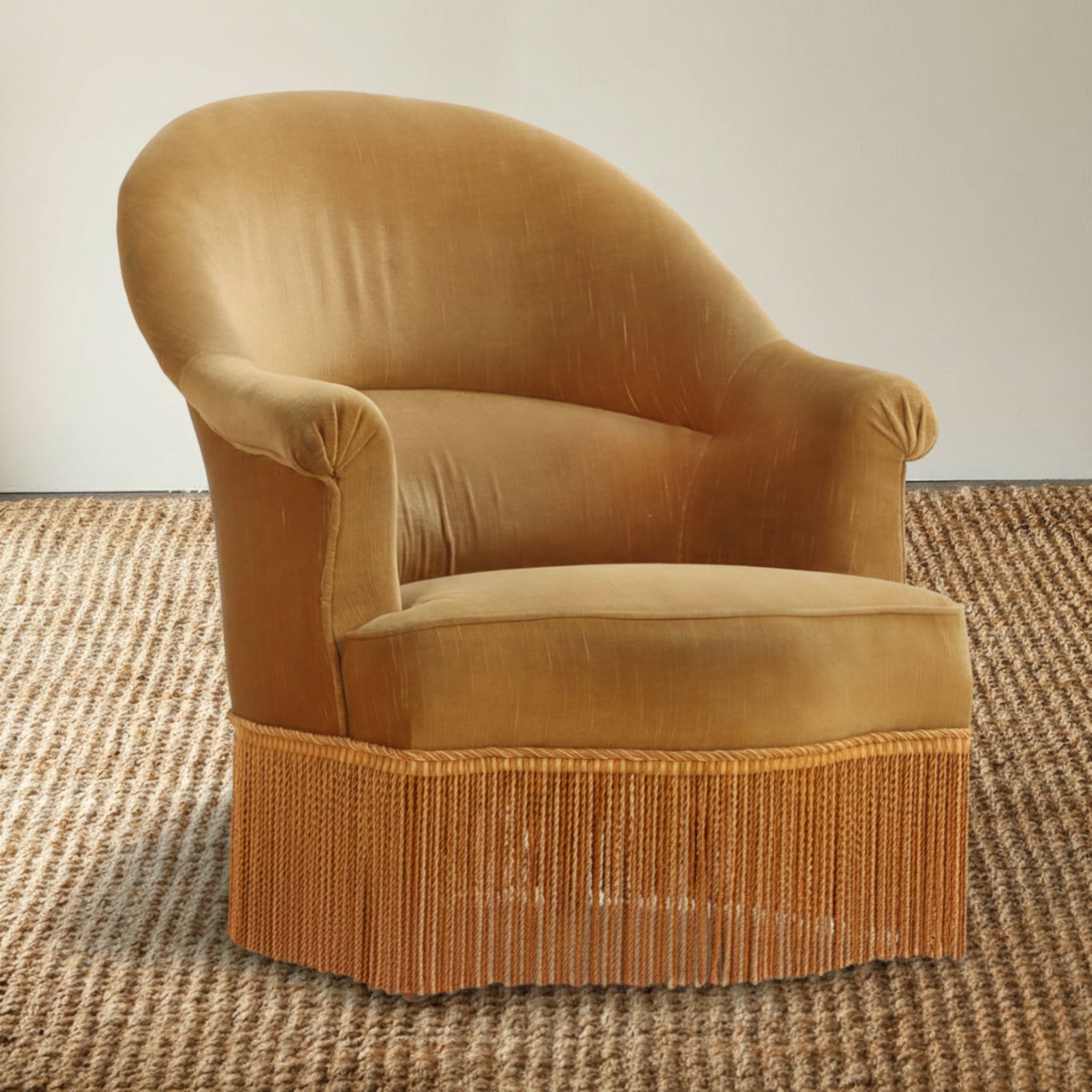 Napoleon III Crapaud Chair in Saffron Velvet with a Fringed Skirt