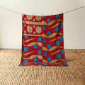 Vintage Indian Kantha Quilt, Crimson & Turquoise