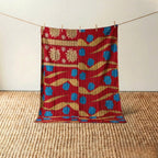 Vintage Indian Kantha Quilt, Crimson & Turquoise