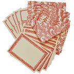 Set of Notecards and Envelopes Seaweed Paisley Crimson