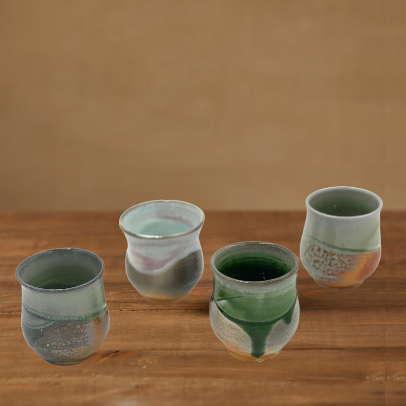 Quartet of Hand Thrown Cups in Organic Shapes