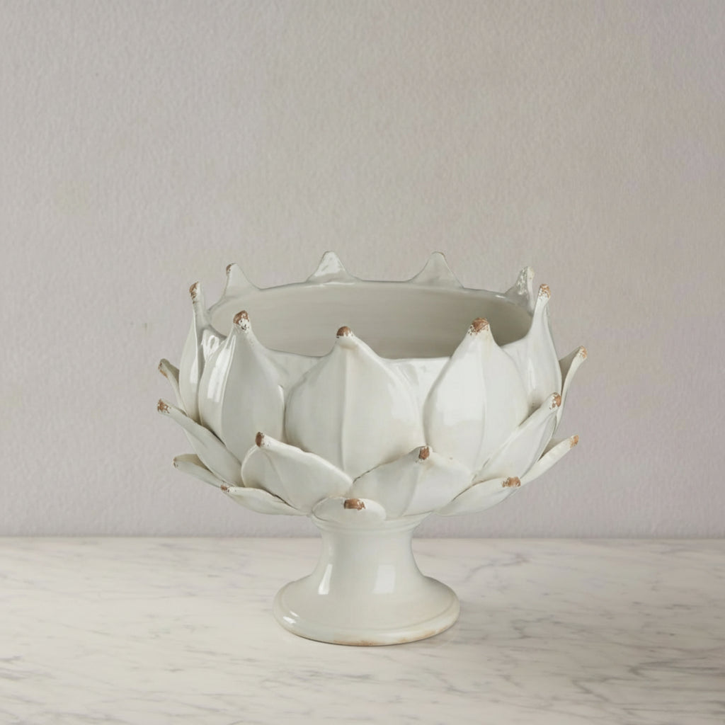 Extra Large Ceramic Artichoke Planter, White