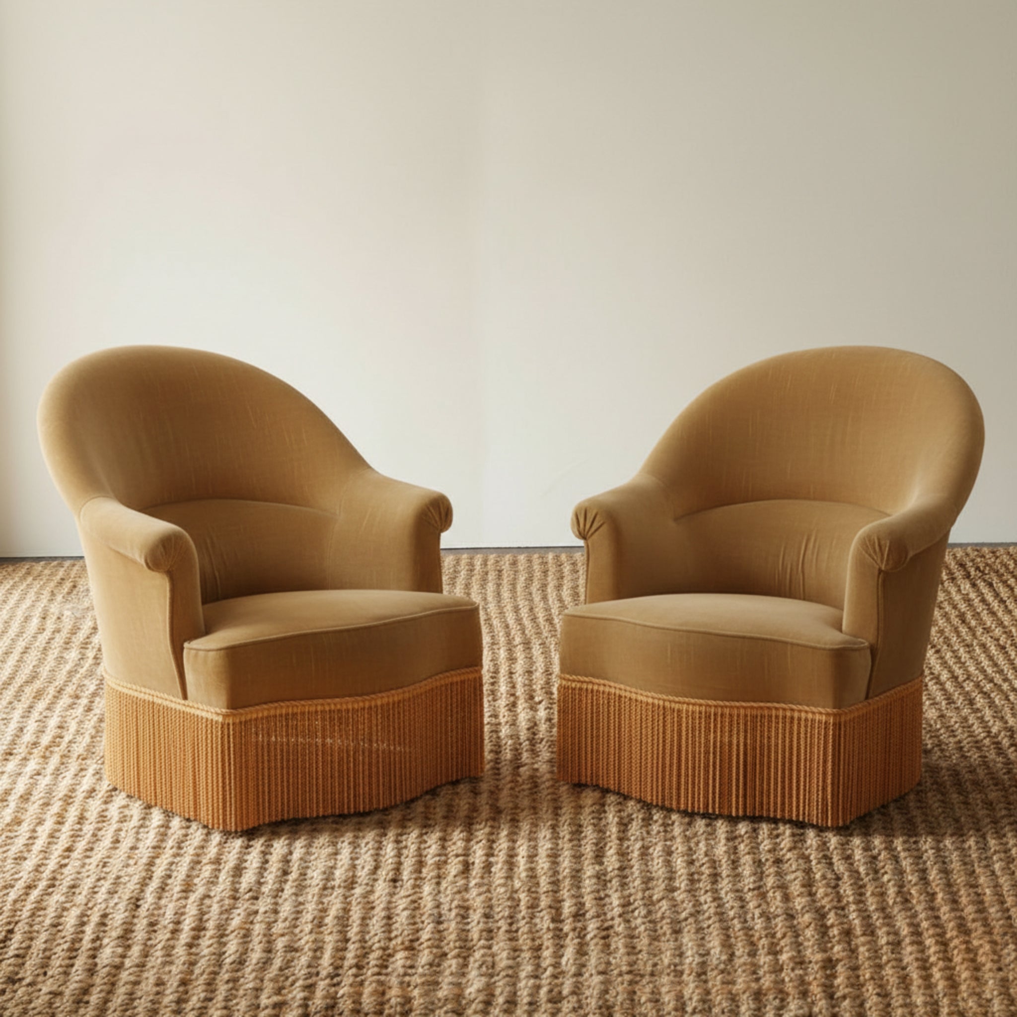 Napoleon III Crapaud Chair in Saffron Velvet with a Fringed Skirt