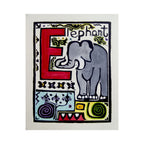 Original Hand-Colored Alphabet Block Print, Letter E