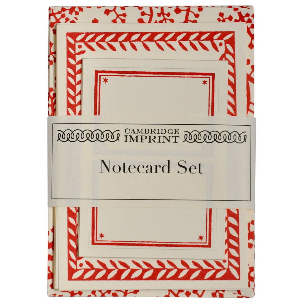 Set of Notecards and Envelopes Seaweed Paisley Crimson