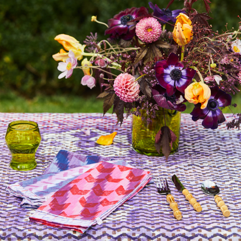 Hand Blocked Tablecloth in Violet Splendour