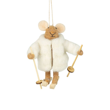 Puffy Coat with Skis Felt Mouse Ornament