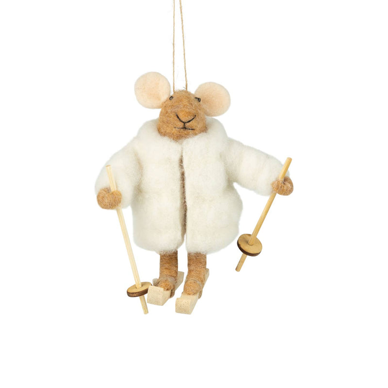 Puffy Coat with Skis Felt Mouse Ornament