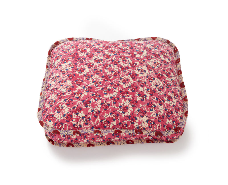 Handblocked Pillow in Rhubarb Rose Floral