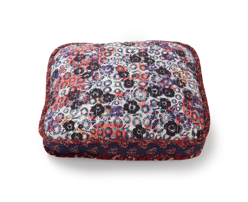 Handblocked Pillow in Floral Ink Midnight