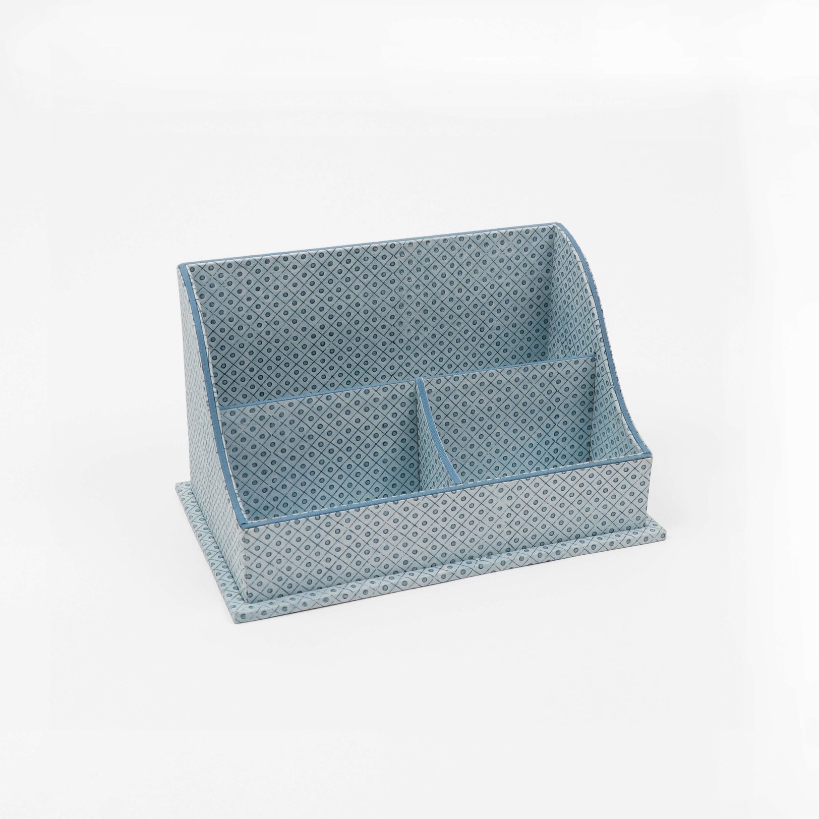 Block-Printed Letter Holder, Blue Lattice