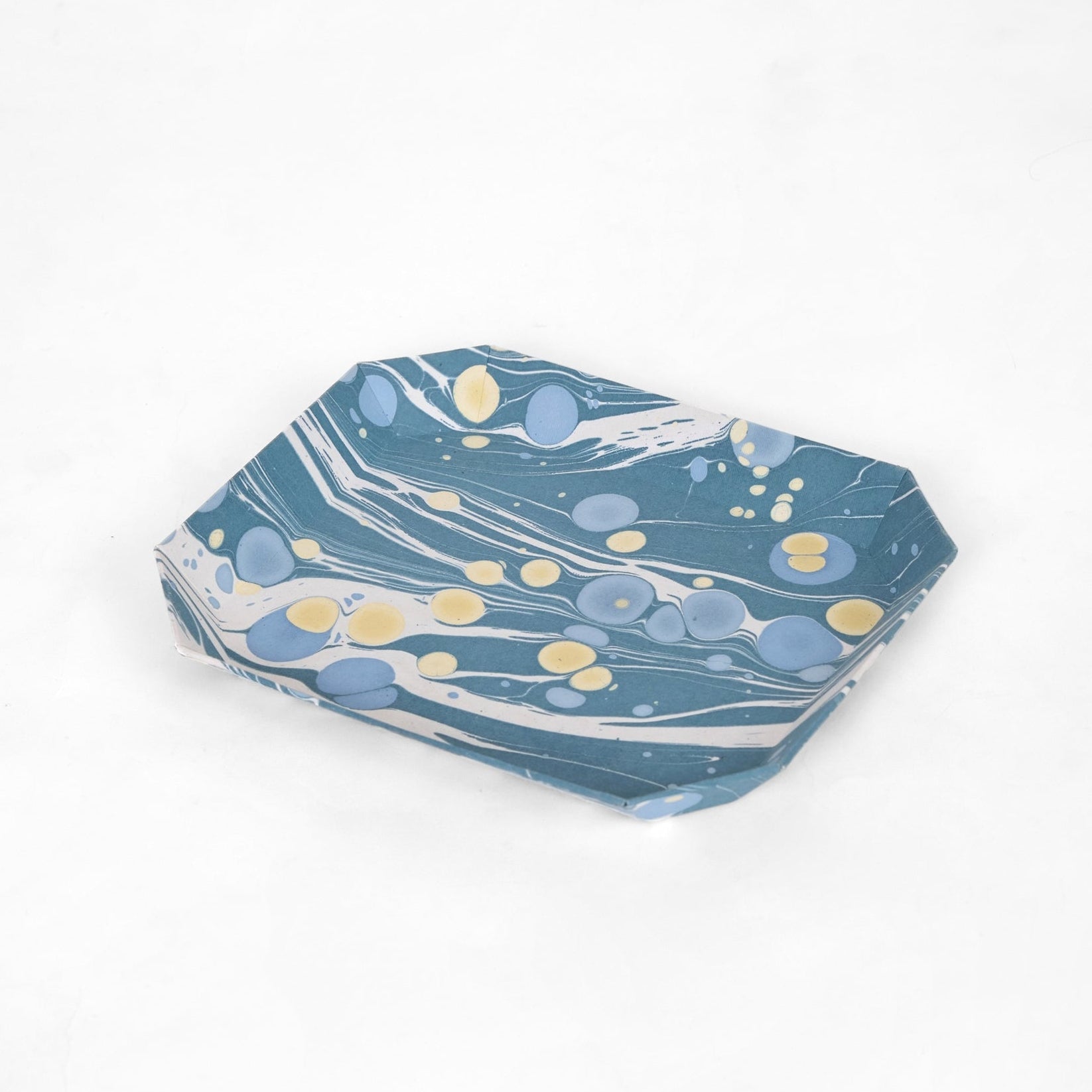 Marbled Octagonal Nesting Tray Set, Blue & Lemon