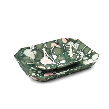 Marbled Octagonal Nesting Tray Set, Green