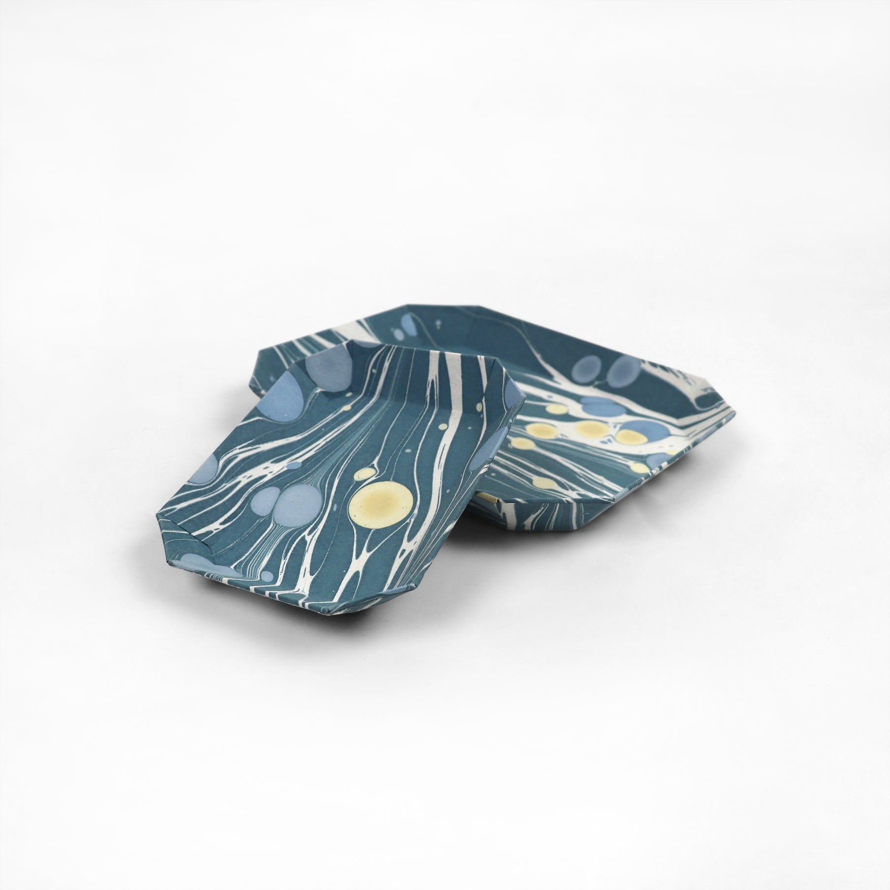 Marbled Octagonal Nesting Tray Set, Blue & Lemon