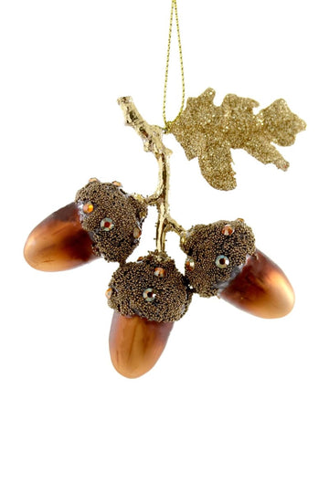 Woodland Acorns Glass Ornament