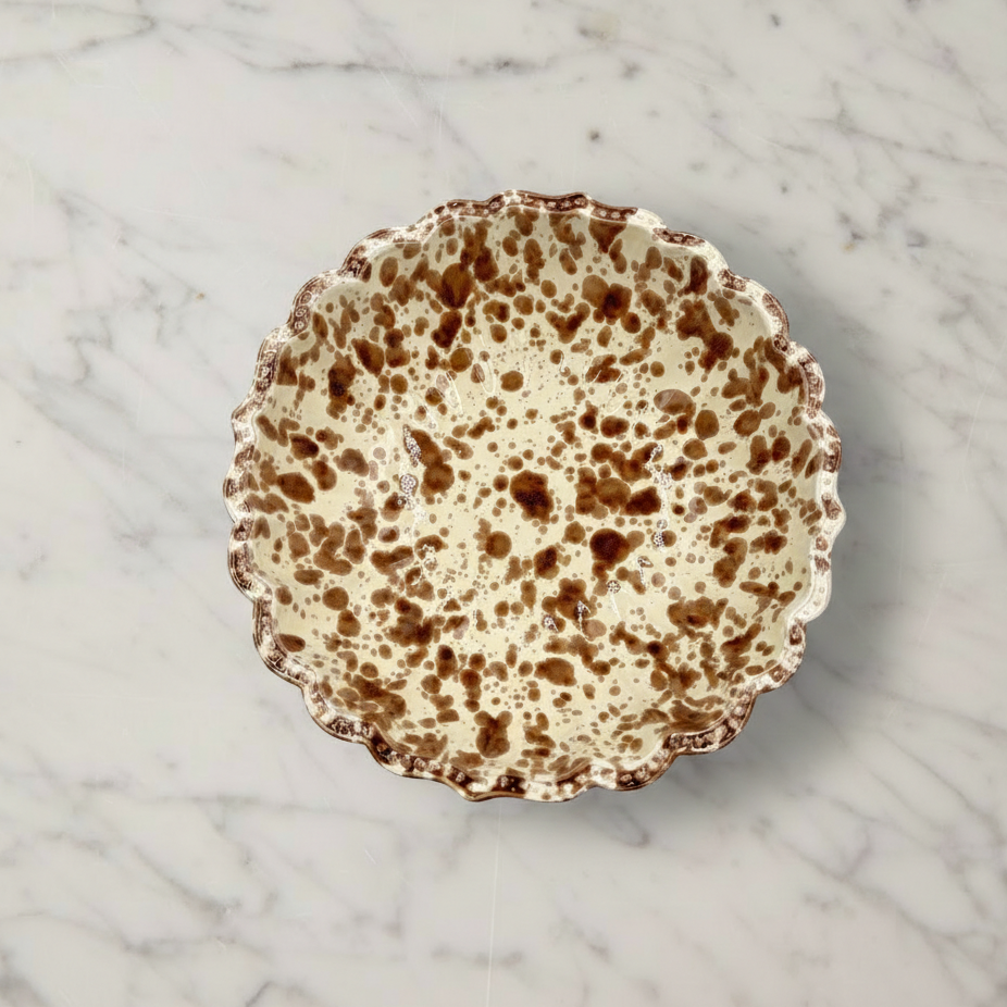 Splatterware Salad Bowl, Brown on White