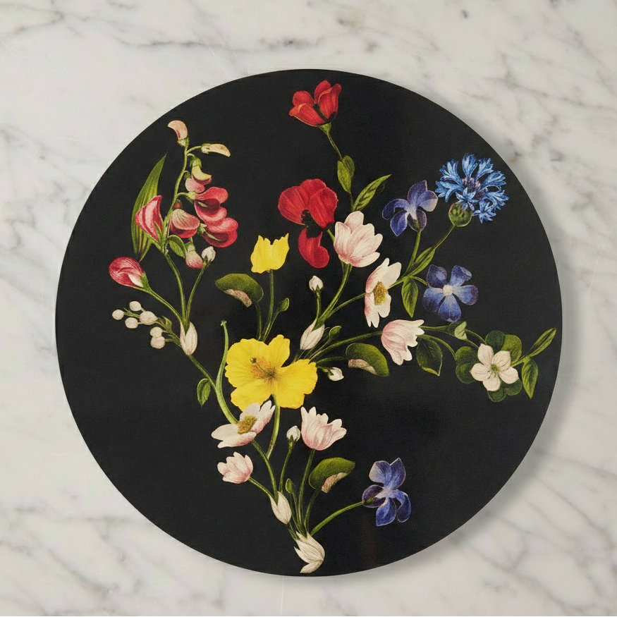 Summerill & Bishop x John Derian Botanical Wildflower Cork-Backed Placemat in Black