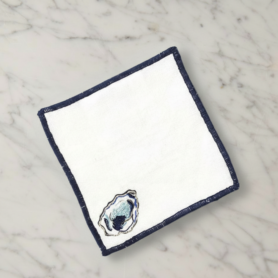 Set of Four Oyster Linen Cocktail Napkins