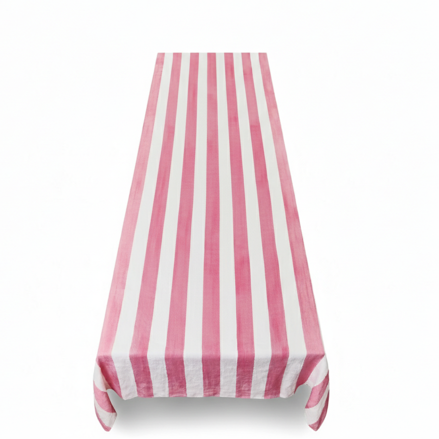 Summerill & Bishop Stripe in White & Pink Linen Tablecloth