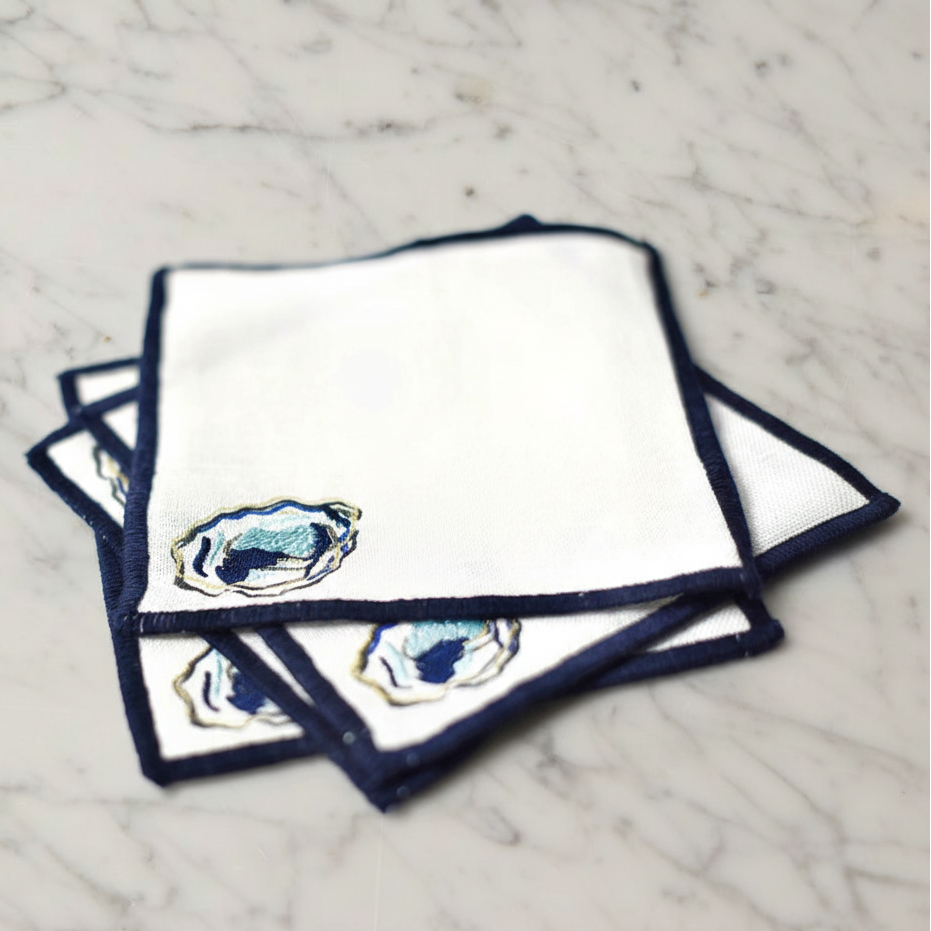 Set of Four Oyster Linen Cocktail Napkins