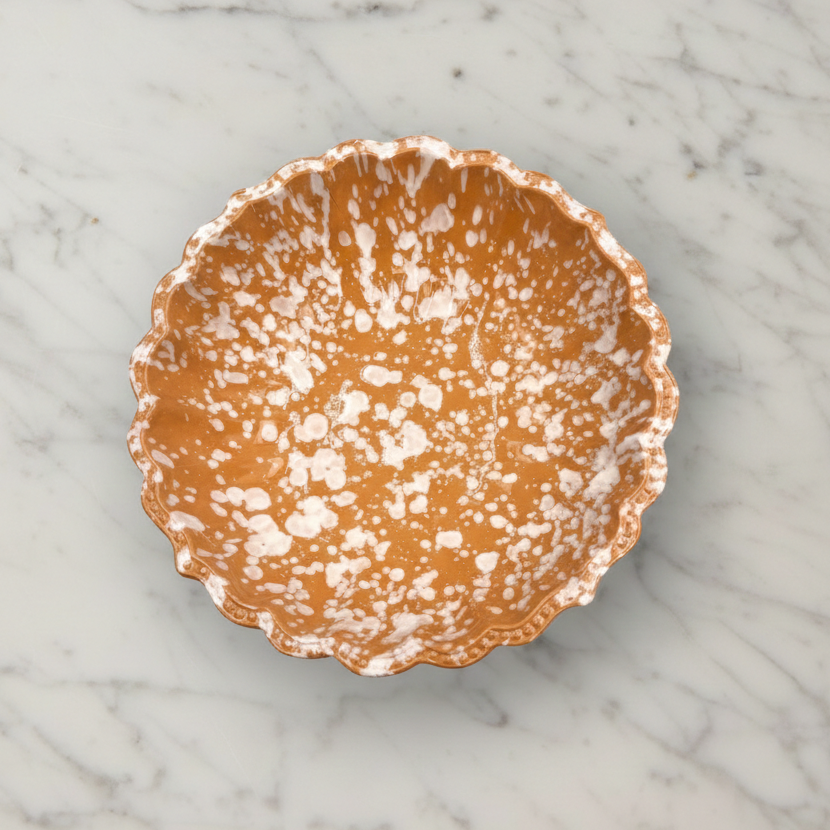 Splatterware Salad Bowl, White on Terracotta
