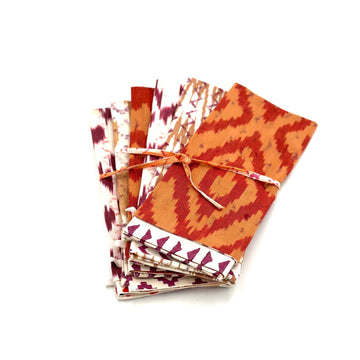 Set of 6 Hand Blocked Napkins in Cocoa Cinnamon Current