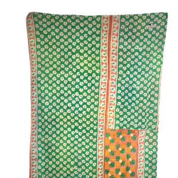 Vintage Indian Kantha Quilt, Black with Rust and Light Green